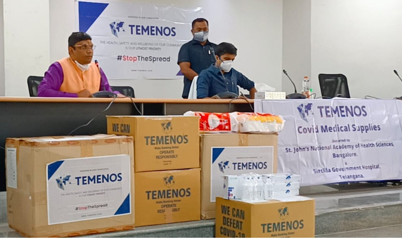 Temenos donates COVID medical supplies worth Rs 10 lakh to Sircilla Govt Hospital through the hands of Sircilla Dist Collector